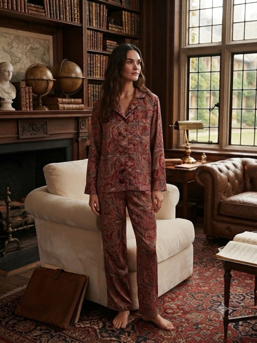 Ralph Lauren Paisley Pajama Set Burgundy Rust Old Money Quiet Luxury High End - Picture 1 of 10